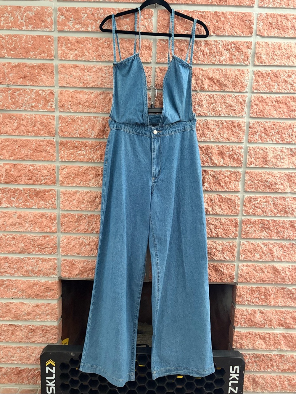 SHEIN Light Blue Denim Wide-Leg jumpsuit halter top